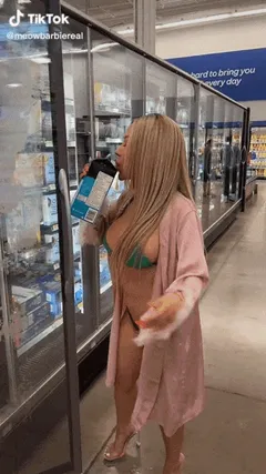 fake tit bimbo in store