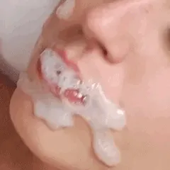facial bukkake gives mouth full of of cum
