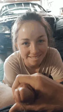 cutie sucks in the garage