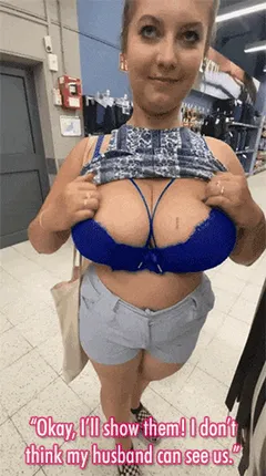 wife flaunting her tits to a stranger in public