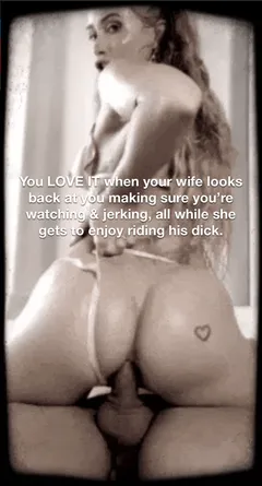 you love it when your wife looks back at you making sure you're watching & jerking, all while she gets to enjoy riding his dick.